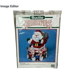 Bucilla Plastic Canvas Candy Dish Kit Vintage 1990 Christmas Santa & Elves New